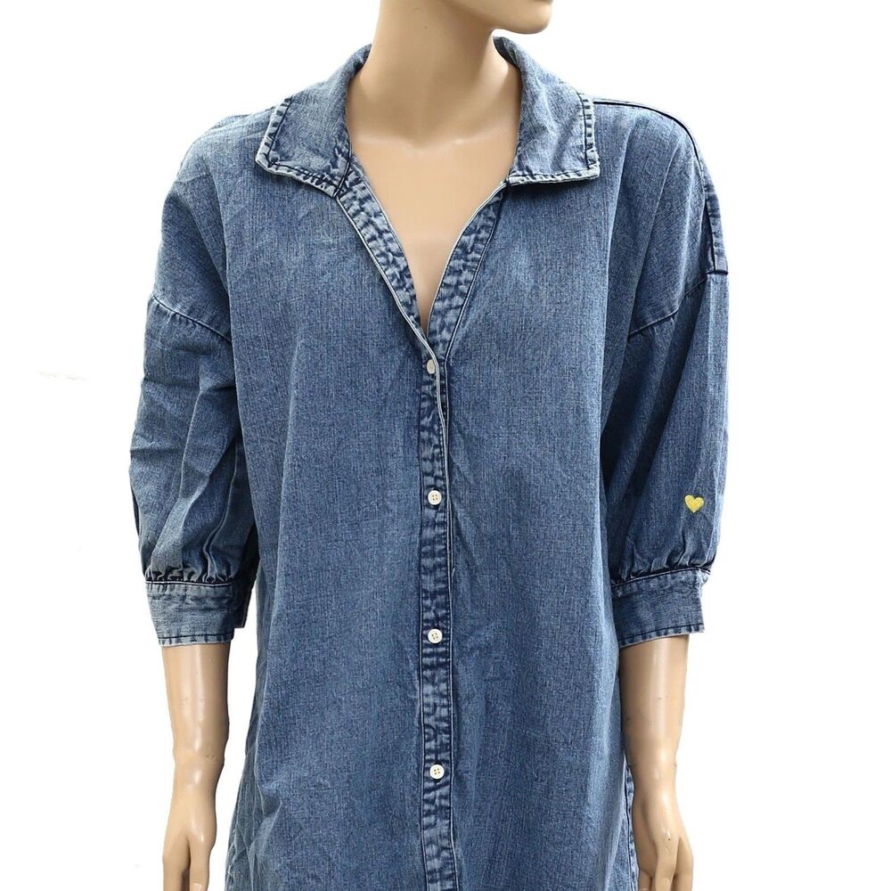 Kerri Rosenthal Gigi Denim Shirt Mini Dress Buttondown Cotton Blue XS NWD 284968 - Picture 2 of 5